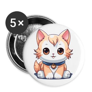 Katze - Kawaii Style - Buttons klein 25 mm (5er Pack) - Weiß - Vorne