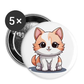 Chat - Style Kawaii - Lot de 5 petits badges (25 mm) - blanc - Devant