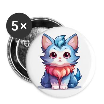Chat - Style Kawaii - Lot de 5 petits badges (25 mm) - blanc - Devant