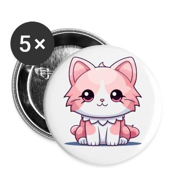 Chat - Style Kawaii - Lot de 5 petits badges (25 mm) - blanc - Devant