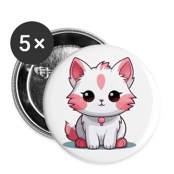 Katze - Kawaii Style - Buttons klein 25 mm (5er Pack) - Weiß - Vorne