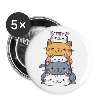 Chat - Style Kawaii - Lot de 5 petits badges (25 mm) - blanc - Devant