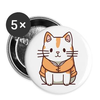 Chat - Style Kawaii - Lot de 5 petits badges (25 mm) - blanc - Devant