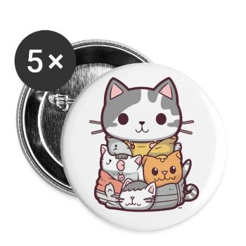 Chat - Style Kawaii - Lot de 5 petits badges (25 mm) - blanc - Devant
