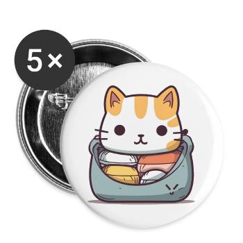 Chat - Style Kawaii - Lot de 5 petits badges (25 mm) - blanc - Devant