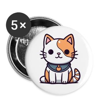 Katze - Kawaii Style - Buttons klein 25 mm (5er Pack) - Weiß - Vorne