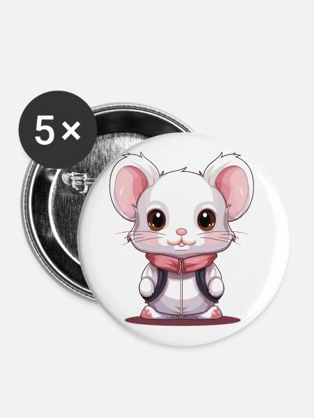 Maus - Kawaii Style - Buttons klein 25 mm (5er Pack) - Weiß