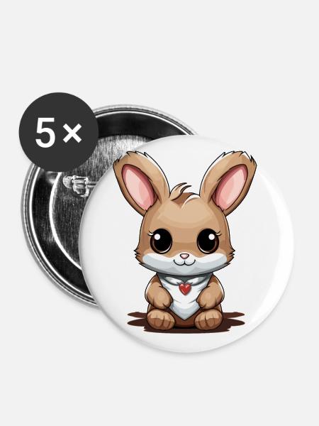 Hase - Kawaii Style - Buttons klein 25 mm (5er Pack) - Weiß