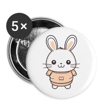 Hase - Kawaii Style - Buttons klein 25 mm (5er Pack) - Weiß - Vorne