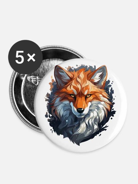 Fuchs - Illustration - Buttons klein 25 mm (5er Pack) - Weiß