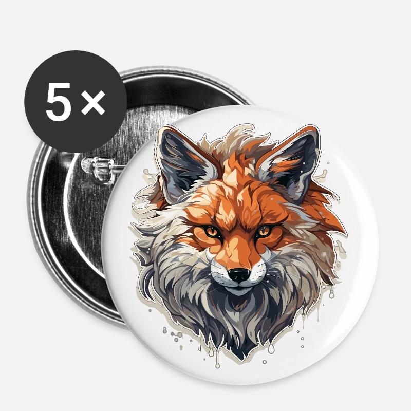 Fox - illustration - Buttons small 1''/25 mm (5-pack) - white