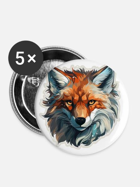 Fuchs - Illustration - Buttons klein 25 mm (5er Pack) - Weiß