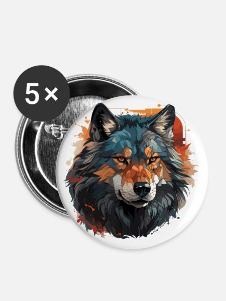 Wolf - Illustration - Buttons klein 25 mm (5er Pack) - Weiß