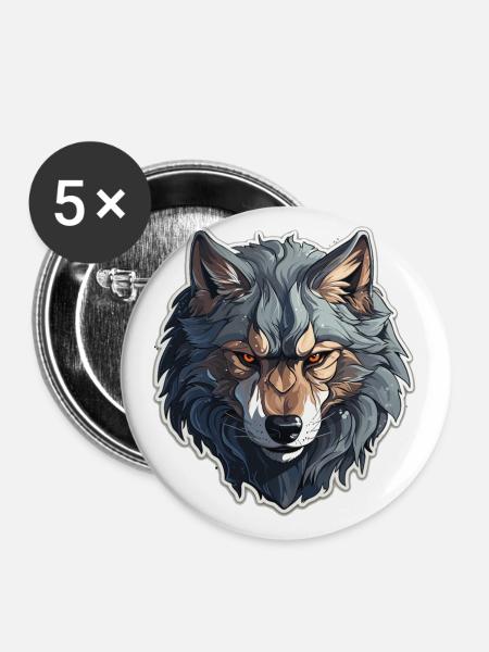 Wolf - Illustration - Buttons klein 25 mm (5er Pack) - Weiß