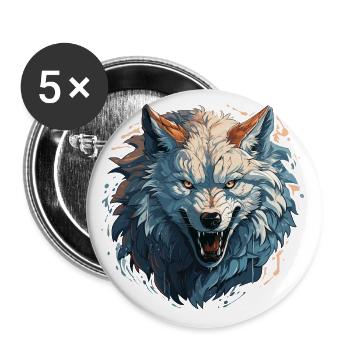 Wolf - Illustration - Buttons klein 25 mm (5er Pack) - Weiß - Vorne