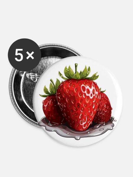 Erdbeere - Illustration - Buttons klein 25 mm (5er Pack) - Weiß