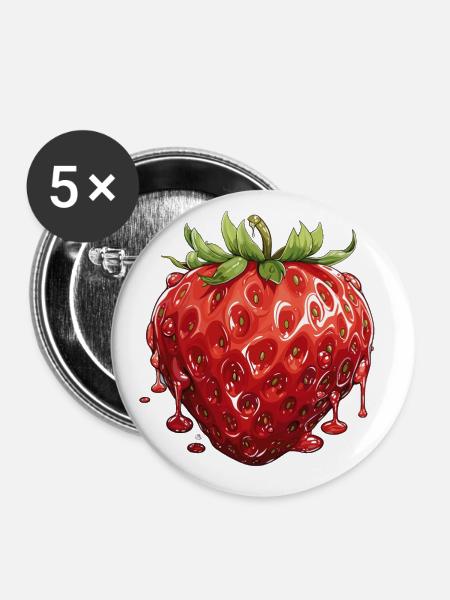 Erdbeere - Illustration - Buttons klein 25 mm (5er Pack) - Weiß