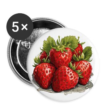 Fraise - illustration - Lot de 5 petits badges (25 mm) - blanc - Devant