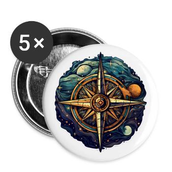 Belle boussole Boho - Soleil, Lune et Cosmos - Lot de 5 petits badges (25 mm) - blanc - Devant