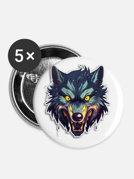 Wolf - Illustration - Buttons klein 25 mm (5er Pack) - Weiß