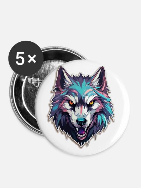 Wolf - Illustration - Buttons klein 25 mm (5er Pack) - Weiß