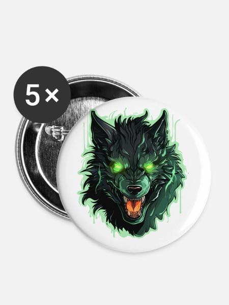 Wolf - Illustration - Buttons klein 25 mm (5er Pack) - Weiß
