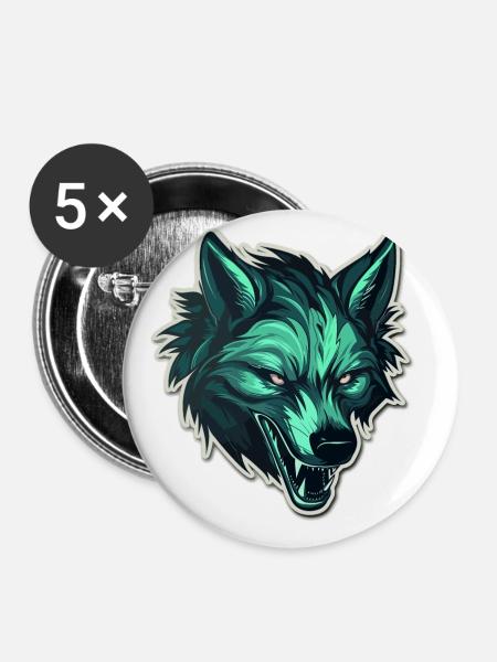 Wolf - Illustration - Buttons klein 25 mm (5er Pack) - Weiß