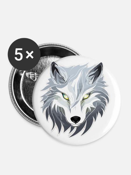 Wolf - Illustration - Buttons klein 25 mm (5er Pack) - Weiß