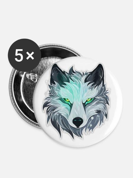 Wolf - Illustration - Buttons klein 25 mm (5er Pack) - Weiß