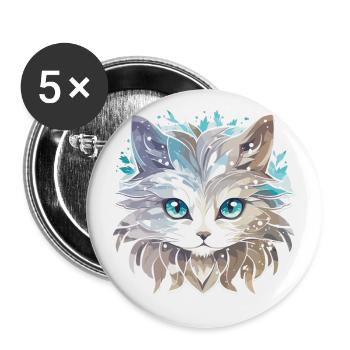 Katze - Illustration - Buttons klein 25 mm (5er Pack) - Weiß - Vorne