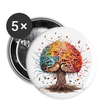 Cerveau astucieux coloré comme un arbre - TDAH Autisme - Lot de 5 petits badges (25 mm) - blanc - Devant
