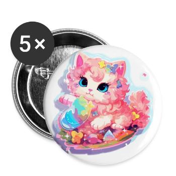 Katze - Illustration - Buttons klein 25 mm (5er Pack) - Weiß - Vorne