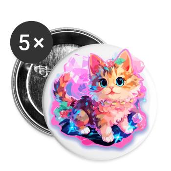 Cat - illustration - Buttons small 1''/25 mm (5-pack) - white - Front
