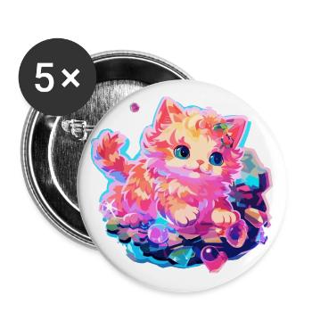 Chat - illustration - Lot de 5 petits badges (25 mm) - blanc - Devant