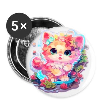 Katze - Illustration - Buttons klein 25 mm (5er Pack) - Weiß - Vorne