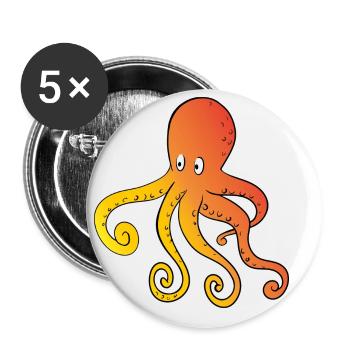 Krake Kindermotiv lustiger Oktopus - Buttons klein 25 mm (5er Pack) - Weiß - Vorne