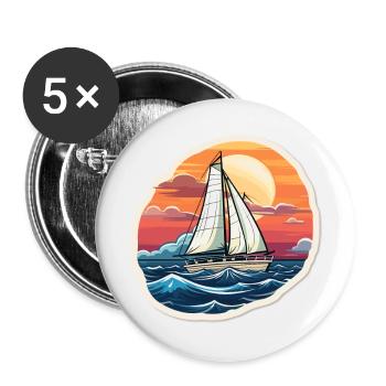 Voilier - illustration - Lot de 5 petits badges (25 mm) - blanc - Devant