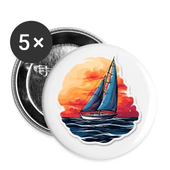 Voilier - illustration - Lot de 5 petits badges (25 mm) - blanc - Devant