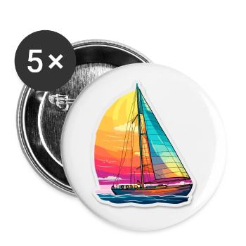 Voilier - illustration - Lot de 5 petits badges (25 mm) - blanc - Devant