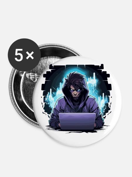 Ethical Hacker - Illustration - Buttons klein 25 mm (5er Pack) - Weiß