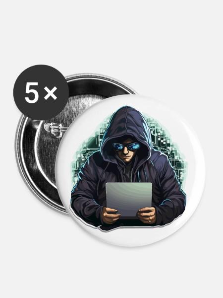 Ethical Hacker - Illustration - Buttons klein 25 mm (5er Pack) - Weiß