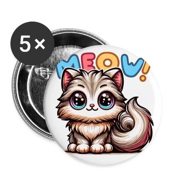 Meow - Katze Illustration - Buttons klein 25 mm (5er Pack) - Weiß - Vorne