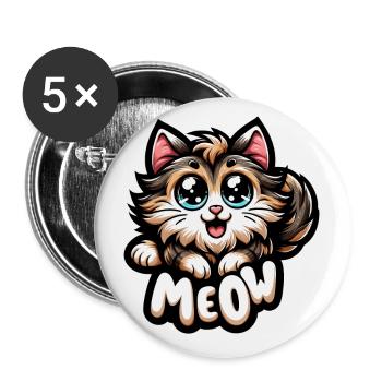 Meow - Katze Illustration - Buttons klein 25 mm (5er Pack) - Weiß - Vorne