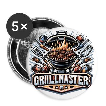 GrillMaster - Illustration de gril - Lot de 5 petits badges (25 mm) - blanc - Devant