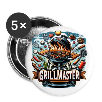 GrillMaster - Illustration de gril - Lot de 5 petits badges (25 mm) - blanc - Devant