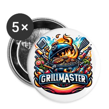 GrillMaster - Illustration de gril - Lot de 5 petits badges (25 mm) - blanc - Devant