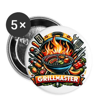 GrillMaster - Illustration de gril - Lot de 5 petits badges (25 mm) - blanc - Devant