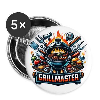 GrillMaster - Illustration de gril - Lot de 5 petits badges (25 mm) - blanc - Devant