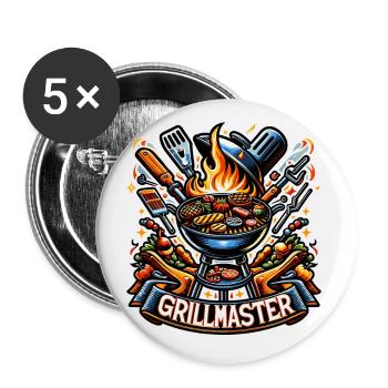 GrillMaster - Illustration de gril - Lot de 5 petits badges (25 mm) - blanc - Devant