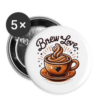 Brew Love - Kaffeetasse Illustration - Buttons klein 25 mm (5er Pack) - Weiß - Vorne